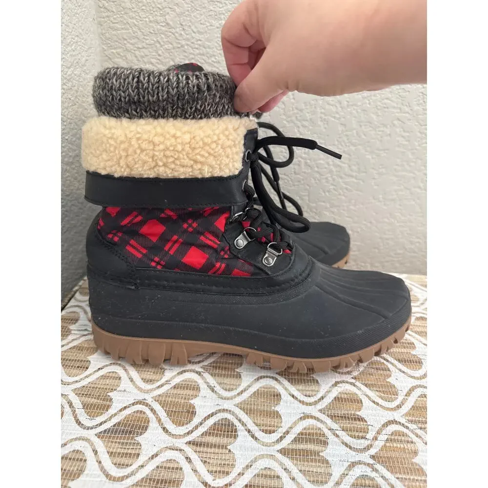 Storm by Cougar Black and Red Plaid WaterProof Snow/Rain Boots Size 9M